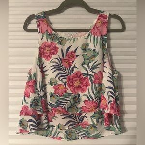 Sans Souci Pink Floral Cropped Tank Top Size M